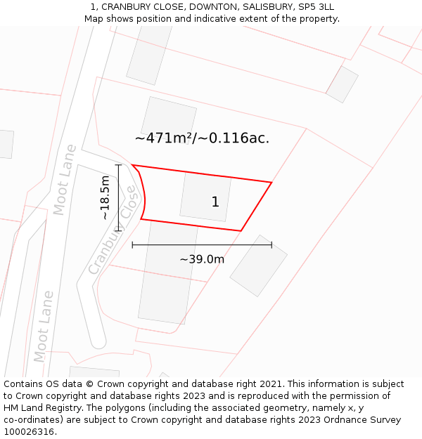 1, CRANBURY CLOSE, DOWNTON, SALISBURY, SP5 3LL: Plot and title map