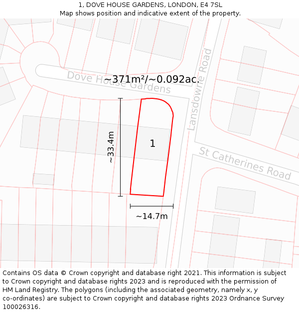 1, DOVE HOUSE GARDENS, LONDON, E4 7SL: Plot and title map