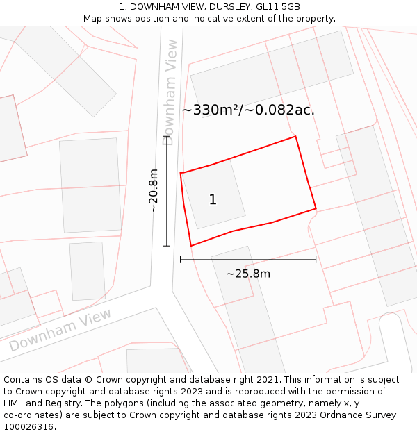 1, DOWNHAM VIEW, DURSLEY, GL11 5GB: Plot and title map