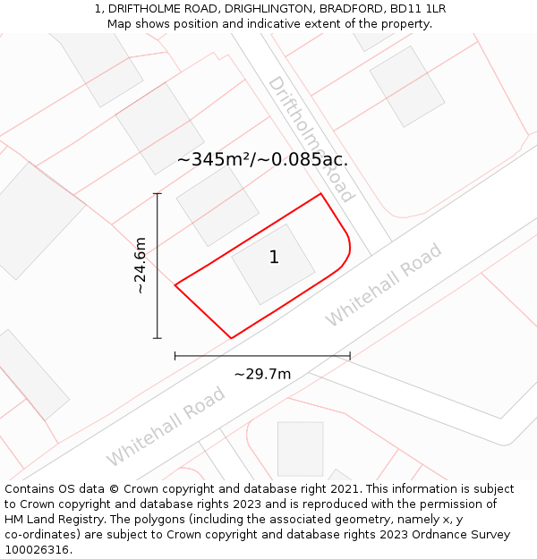 1, DRIFTHOLME ROAD, DRIGHLINGTON, BRADFORD, BD11 1LR: Plot and title map