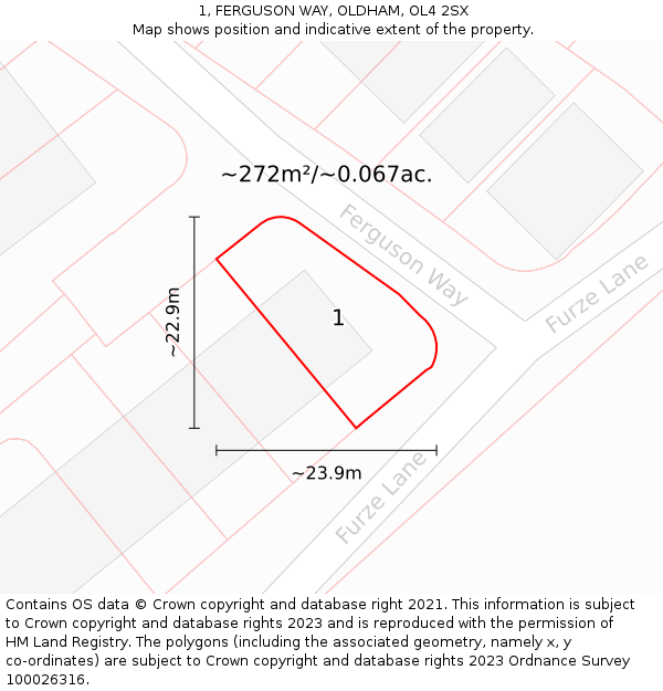 1, FERGUSON WAY, OLDHAM, OL4 2SX: Plot and title map