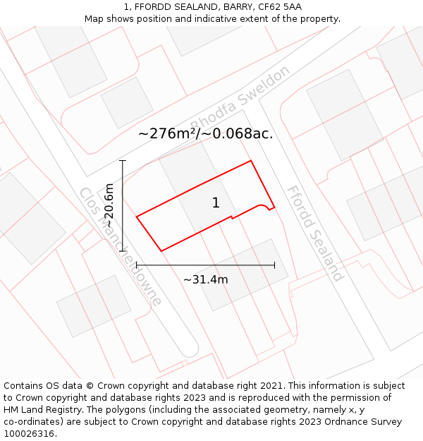 1, FFORDD SEALAND, BARRY, CF62 5AA: Plot and title map