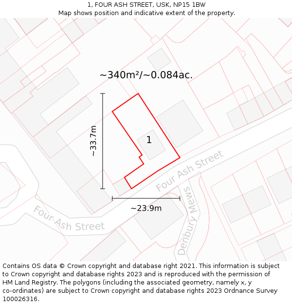 1, FOUR ASH STREET, USK, NP15 1BW: Plot and title map