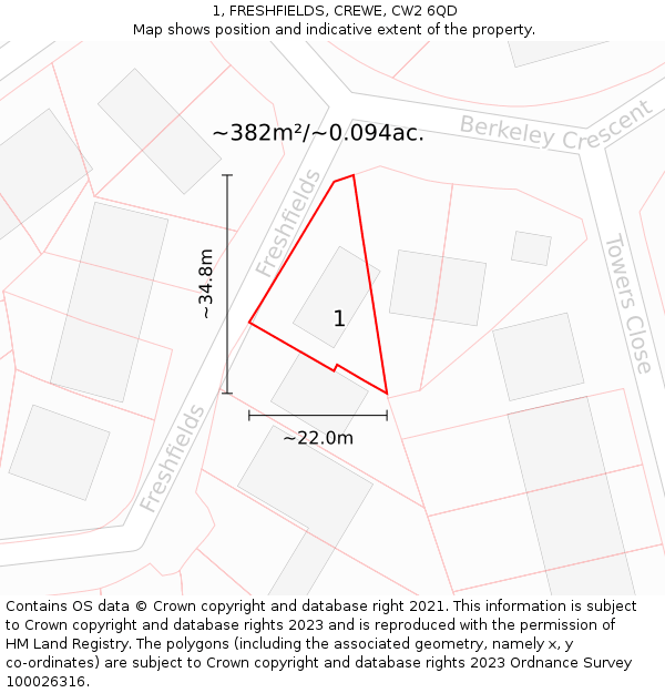 1, FRESHFIELDS, CREWE, CW2 6QD: Plot and title map