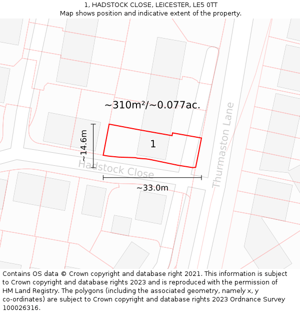 1, HADSTOCK CLOSE, LEICESTER, LE5 0TT: Plot and title map