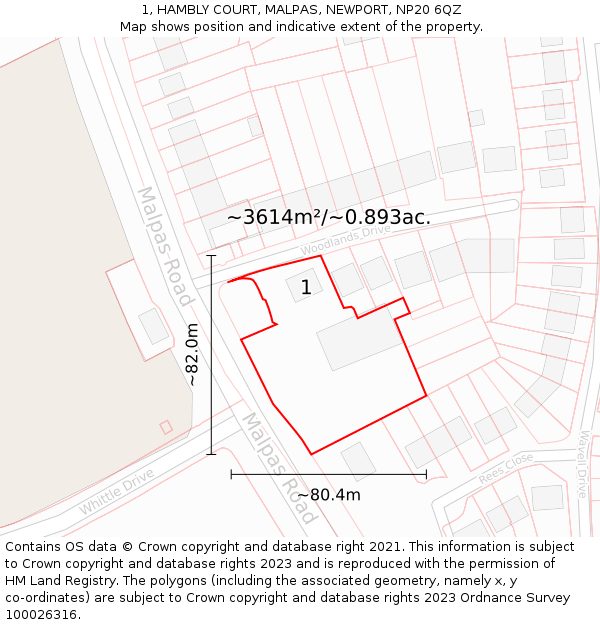 1, HAMBLY COURT, MALPAS, NEWPORT, NP20 6QZ: Plot and title map