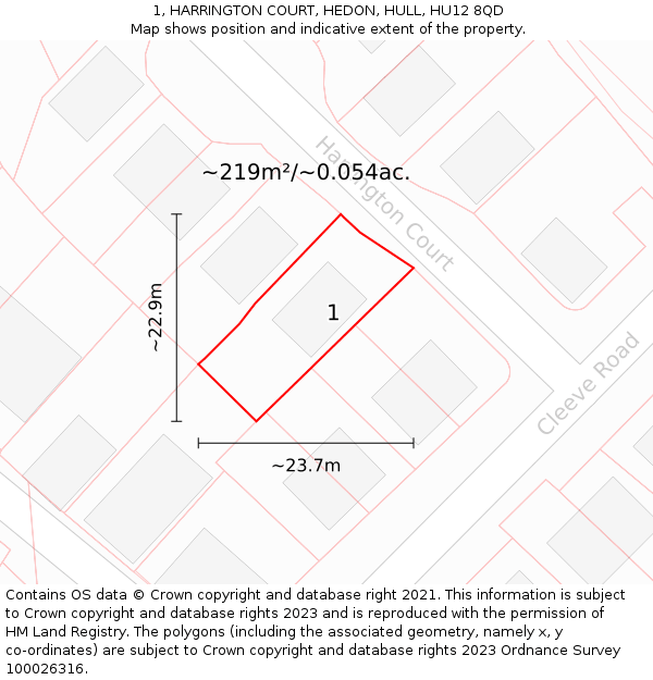 1, HARRINGTON COURT, HEDON, HULL, HU12 8QD: Plot and title map