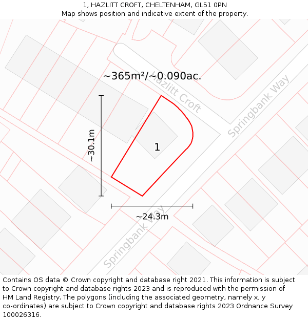 1, HAZLITT CROFT, CHELTENHAM, GL51 0PN: Plot and title map