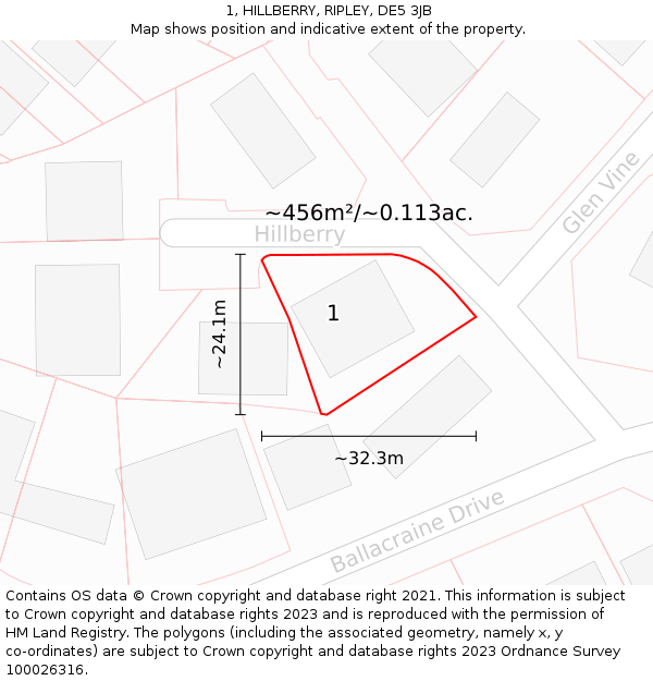 1, HILLBERRY, RIPLEY, DE5 3JB: Plot and title map