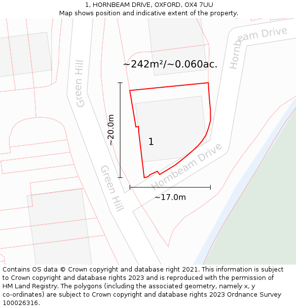 1, HORNBEAM DRIVE, OXFORD, OX4 7UU: Plot and title map