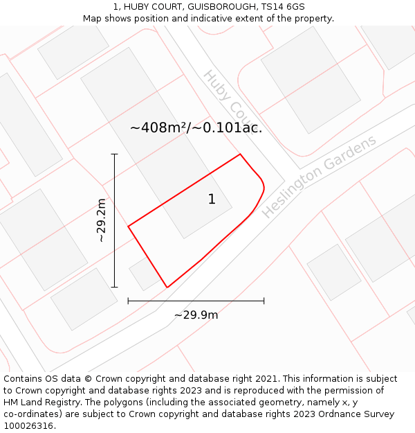 1, HUBY COURT, GUISBOROUGH, TS14 6GS: Plot and title map