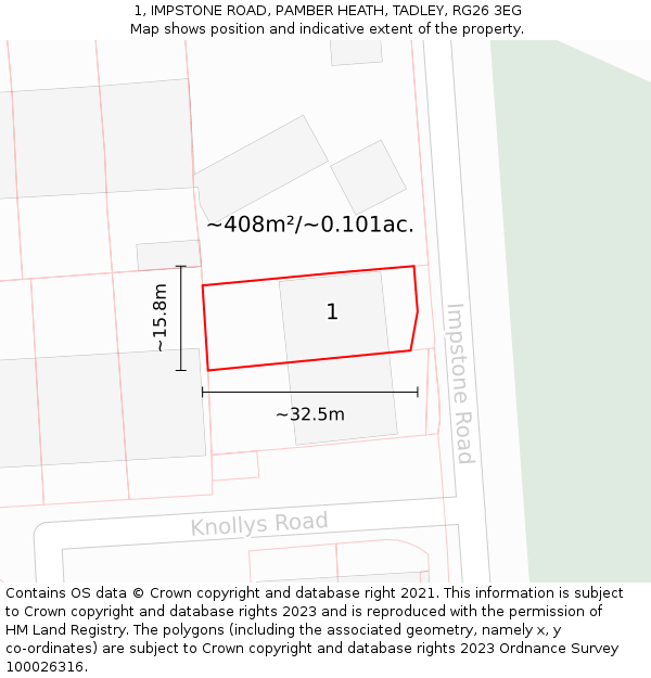 1, IMPSTONE ROAD, PAMBER HEATH, TADLEY, RG26 3EG: Plot and title map