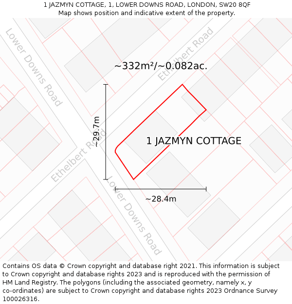 1 JAZMYN COTTAGE, 1, LOWER DOWNS ROAD, LONDON, SW20 8QF: Plot and title map