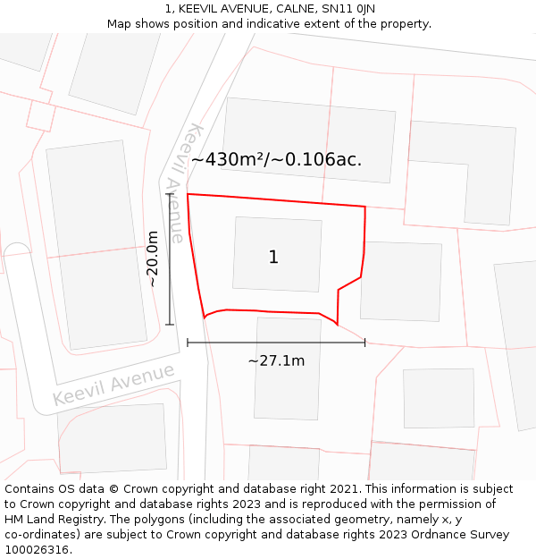 1, KEEVIL AVENUE, CALNE, SN11 0JN: Plot and title map