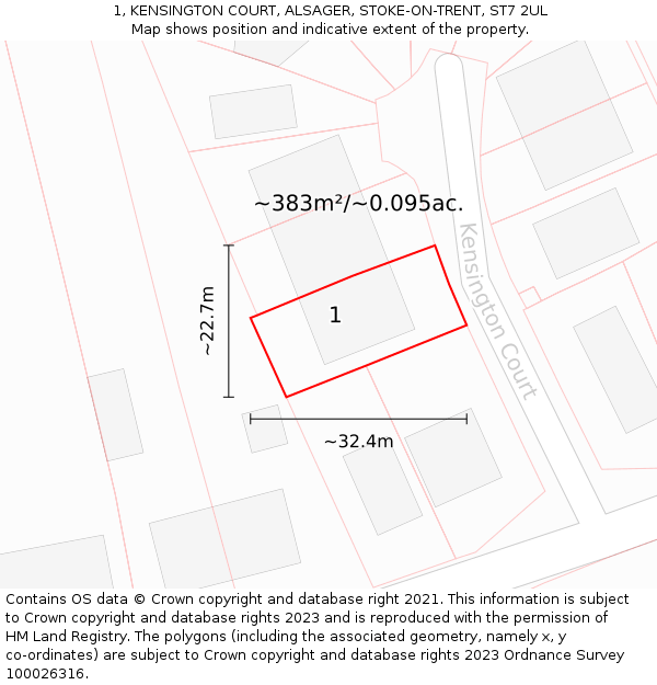 1, KENSINGTON COURT, ALSAGER, STOKE-ON-TRENT, ST7 2UL: Plot and title map