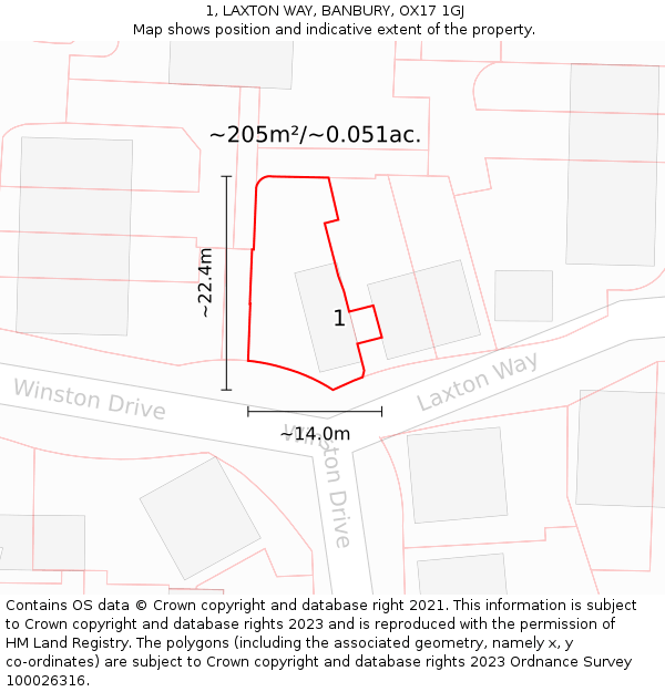 1, LAXTON WAY, BANBURY, OX17 1GJ: Plot and title map