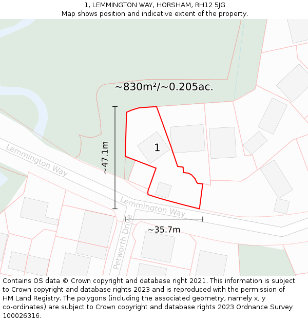 1, LEMMINGTON WAY, HORSHAM, RH12 5JG: Plot and title map