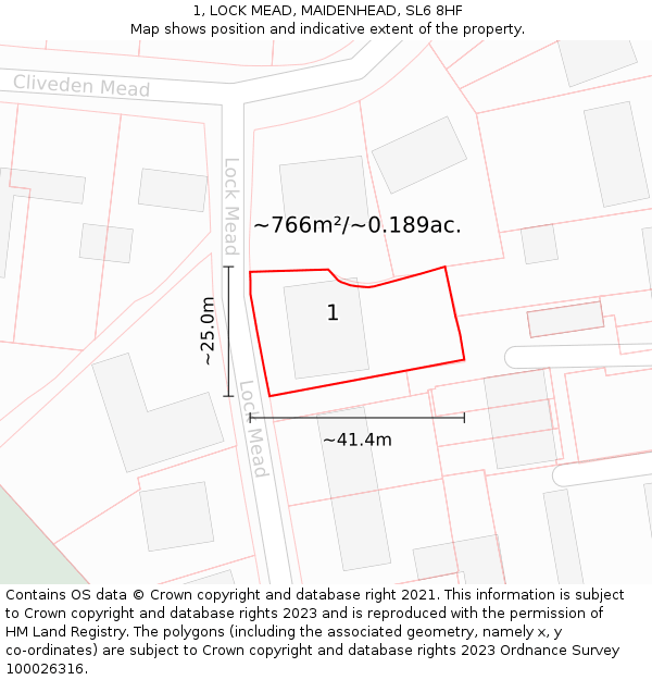 1, LOCK MEAD, MAIDENHEAD, SL6 8HF: Plot and title map