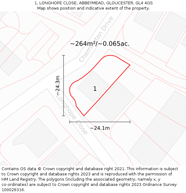 1, LONGHOPE CLOSE, ABBEYMEAD, GLOUCESTER, GL4 4GS: Plot and title map