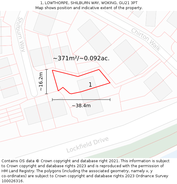 1, LOWTHORPE, SHILBURN WAY, WOKING, GU21 3PT: Plot and title map