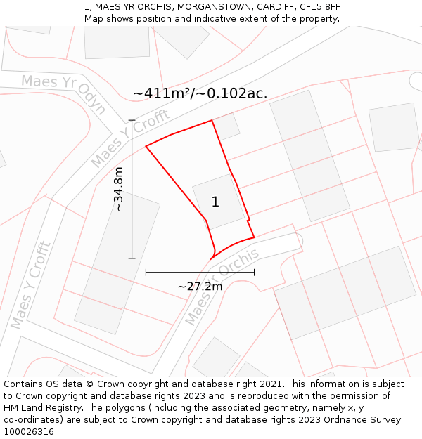 1, MAES YR ORCHIS, MORGANSTOWN, CARDIFF, CF15 8FF: Plot and title map