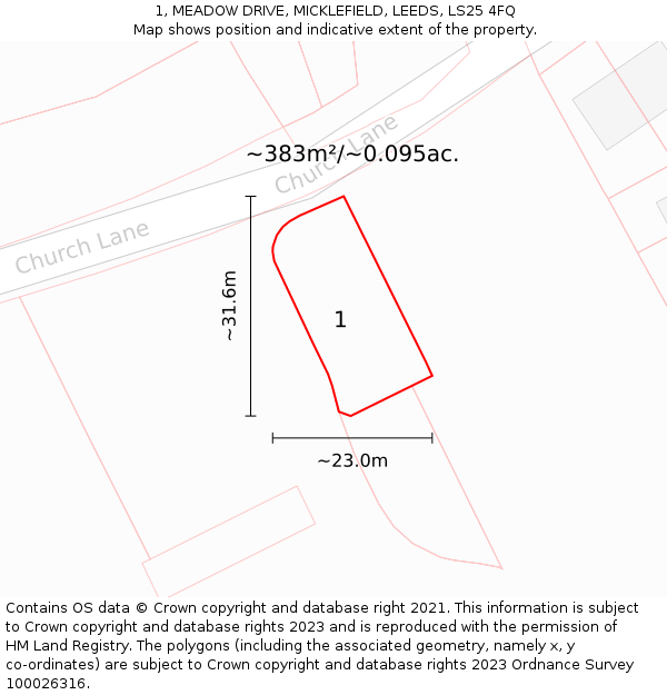 1, MEADOW DRIVE, MICKLEFIELD, LEEDS, LS25 4FQ: Plot and title map