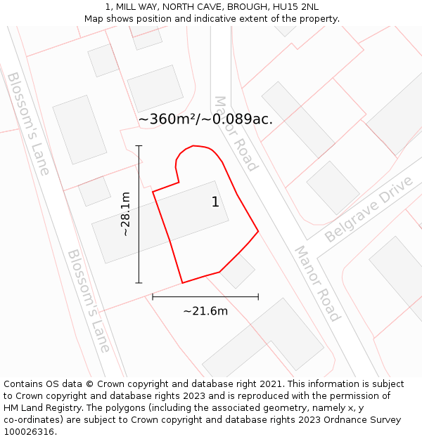 1, MILL WAY, NORTH CAVE, BROUGH, HU15 2NL: Plot and title map