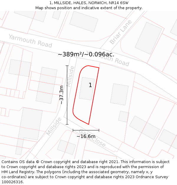 1, MILLSIDE, HALES, NORWICH, NR14 6SW: Plot and title map