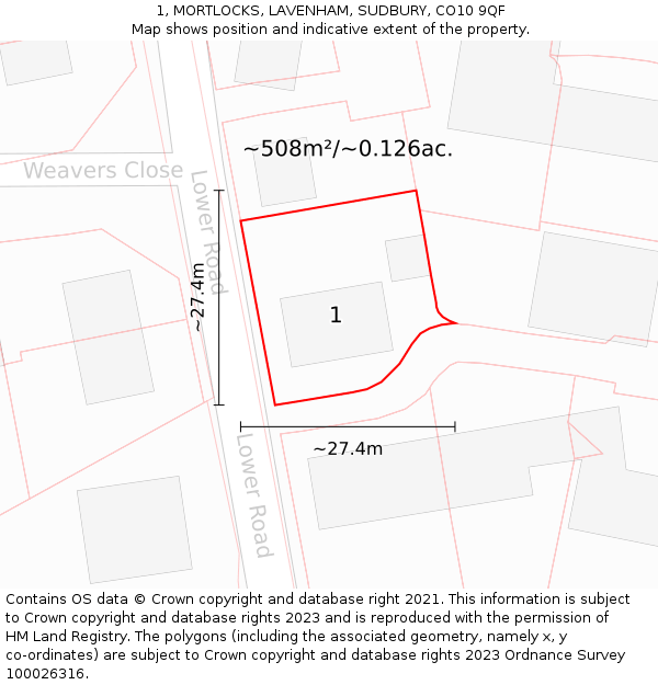 1, MORTLOCKS, LAVENHAM, SUDBURY, CO10 9QF: Plot and title map