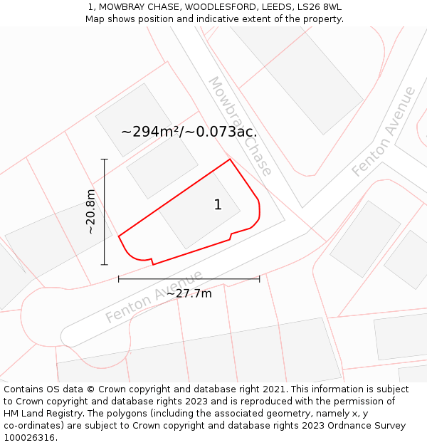 1, MOWBRAY CHASE, WOODLESFORD, LEEDS, LS26 8WL: Plot and title map