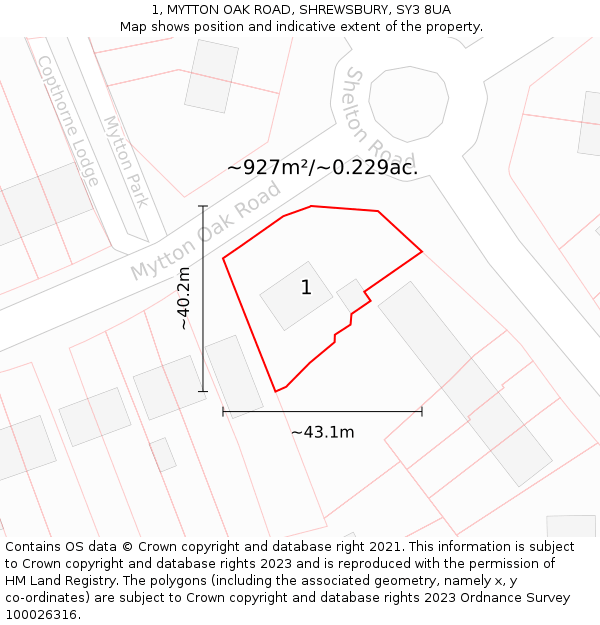 1, MYTTON OAK ROAD, SHREWSBURY, SY3 8UA: Plot and title map