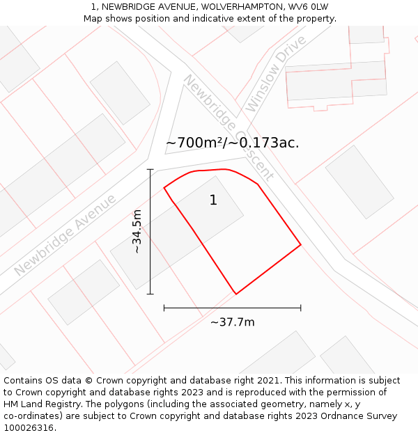 1, NEWBRIDGE AVENUE, WOLVERHAMPTON, WV6 0LW: Plot and title map