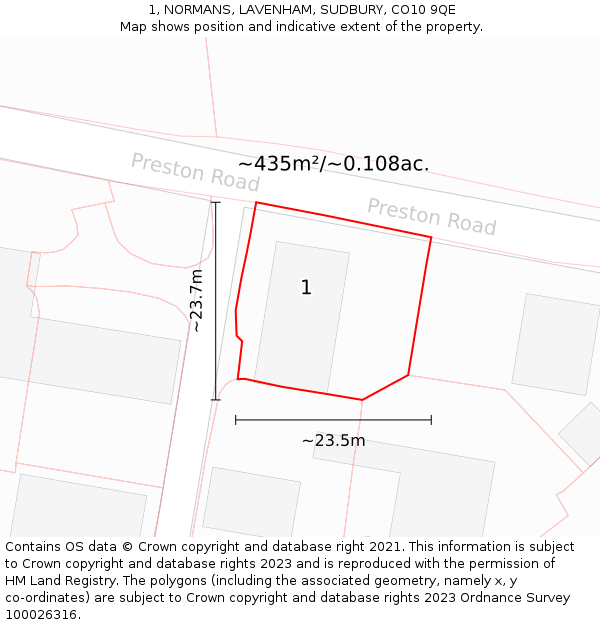 1, NORMANS, LAVENHAM, SUDBURY, CO10 9QE: Plot and title map