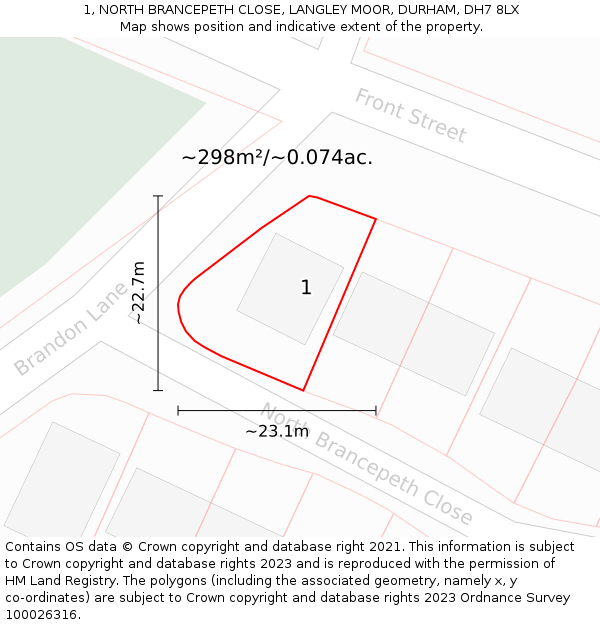 1, NORTH BRANCEPETH CLOSE, LANGLEY MOOR, DURHAM, DH7 8LX: Plot and title map