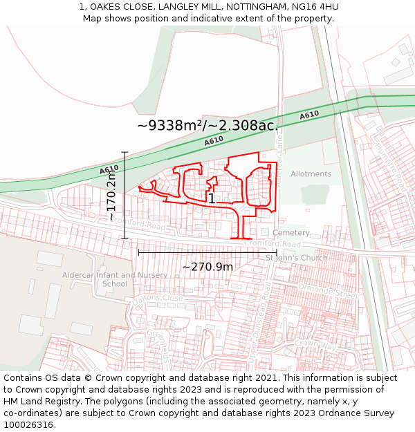 1, OAKES CLOSE, LANGLEY MILL, NOTTINGHAM, NG16 4HU: Plot and title map