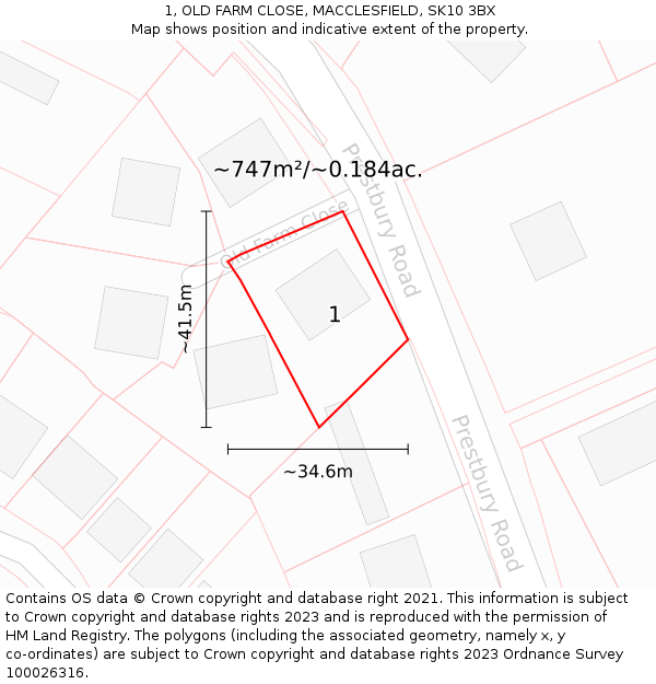 1, OLD FARM CLOSE, MACCLESFIELD, SK10 3BX: Plot and title map