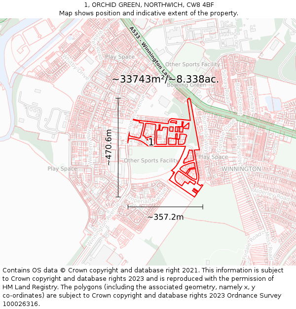 1, ORCHID GREEN, NORTHWICH, CW8 4BF: Plot and title map