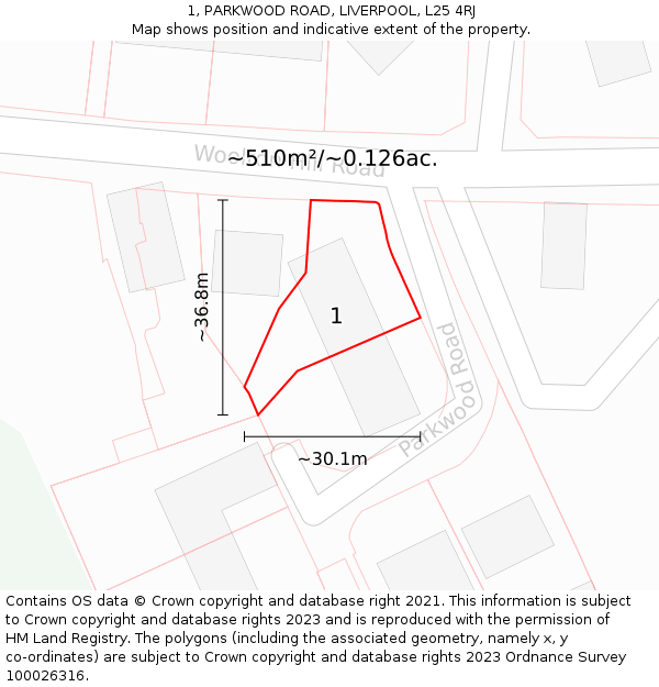 1, PARKWOOD ROAD, LIVERPOOL, L25 4RJ: Plot and title map