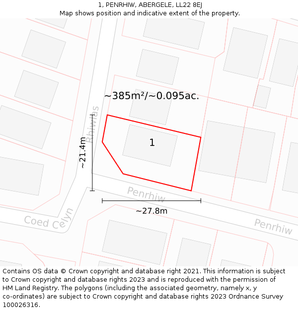 1, PENRHIW, ABERGELE, LL22 8EJ: Plot and title map