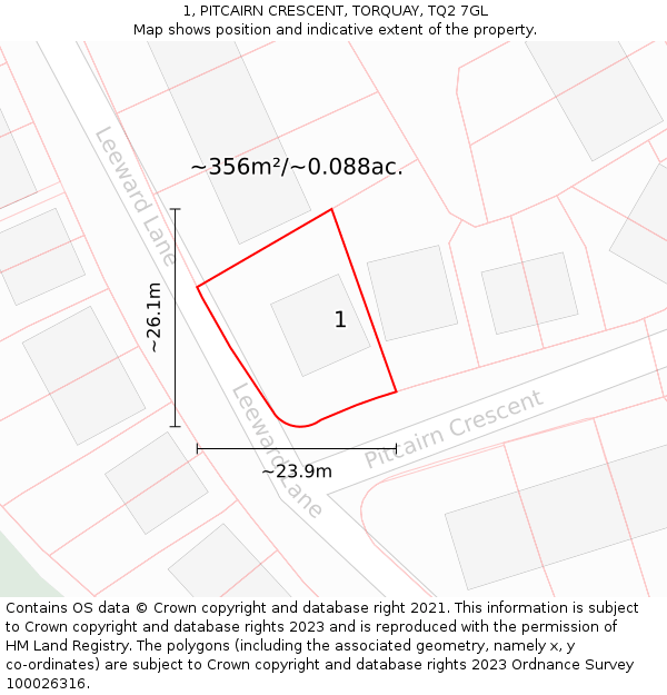 1, PITCAIRN CRESCENT, TORQUAY, TQ2 7GL: Plot and title map