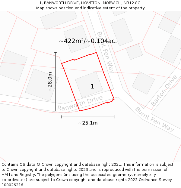 1, RANWORTH DRIVE, HOVETON, NORWICH, NR12 8GL: Plot and title map