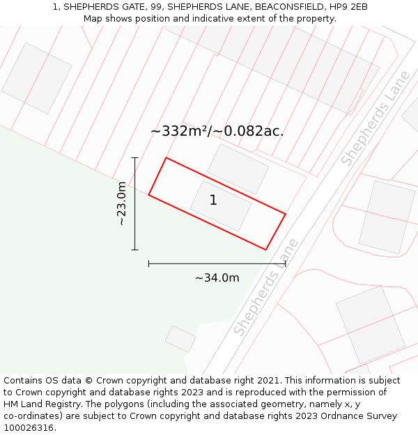 1, SHEPHERDS GATE, 99, SHEPHERDS LANE, BEACONSFIELD, HP9 2EB: Plot and title map