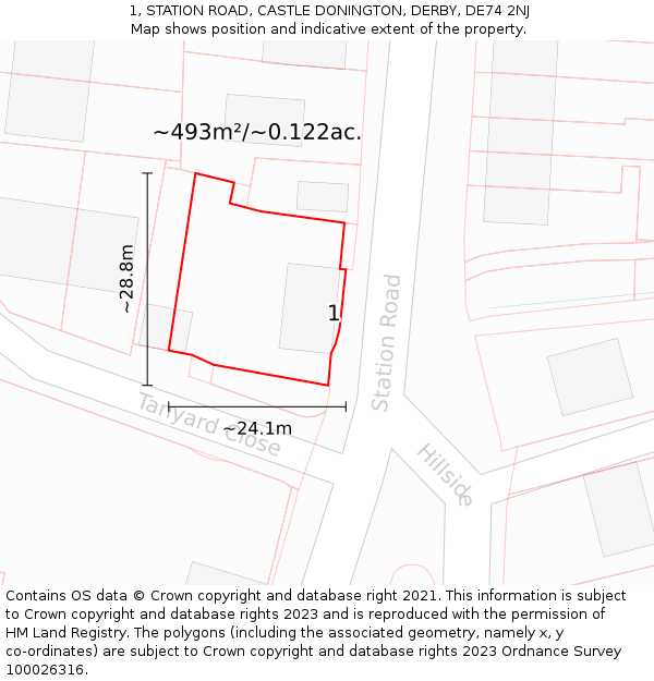 1, STATION ROAD, CASTLE DONINGTON, DERBY, DE74 2NJ: Plot and title map