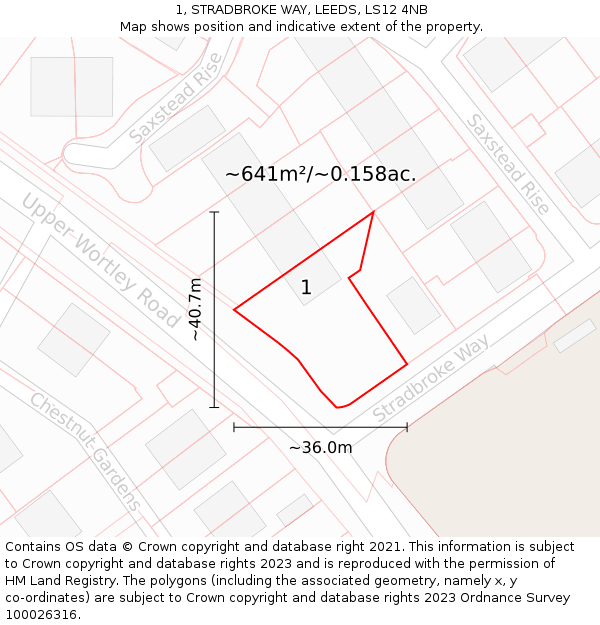 1, STRADBROKE WAY, LEEDS, LS12 4NB: Plot and title map