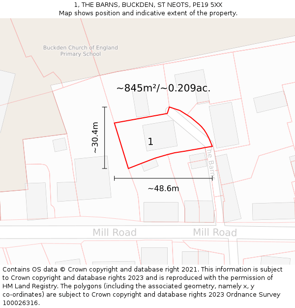 1, THE BARNS, BUCKDEN, ST NEOTS, PE19 5XX: Plot and title map