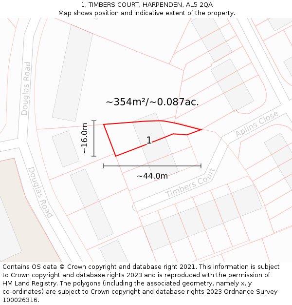 1, TIMBERS COURT, HARPENDEN, AL5 2QA: Plot and title map