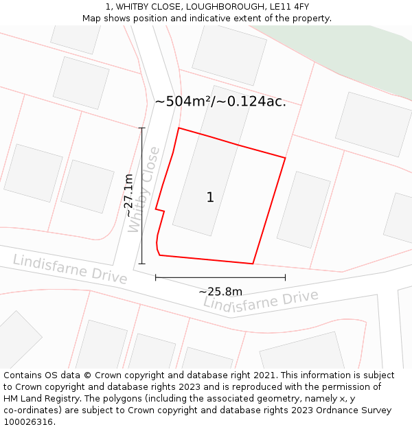 1, WHITBY CLOSE, LOUGHBOROUGH, LE11 4FY: Plot and title map