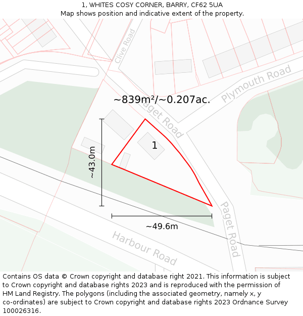 1, WHITES COSY CORNER, BARRY, CF62 5UA: Plot and title map