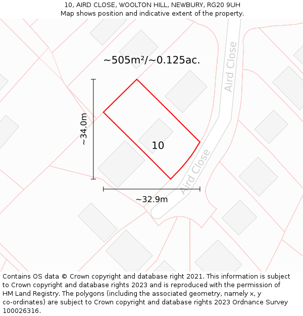 10, AIRD CLOSE, WOOLTON HILL, NEWBURY, RG20 9UH: Plot and title map