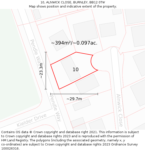 10, ALNWICK CLOSE, BURNLEY, BB12 0TW: Plot and title map